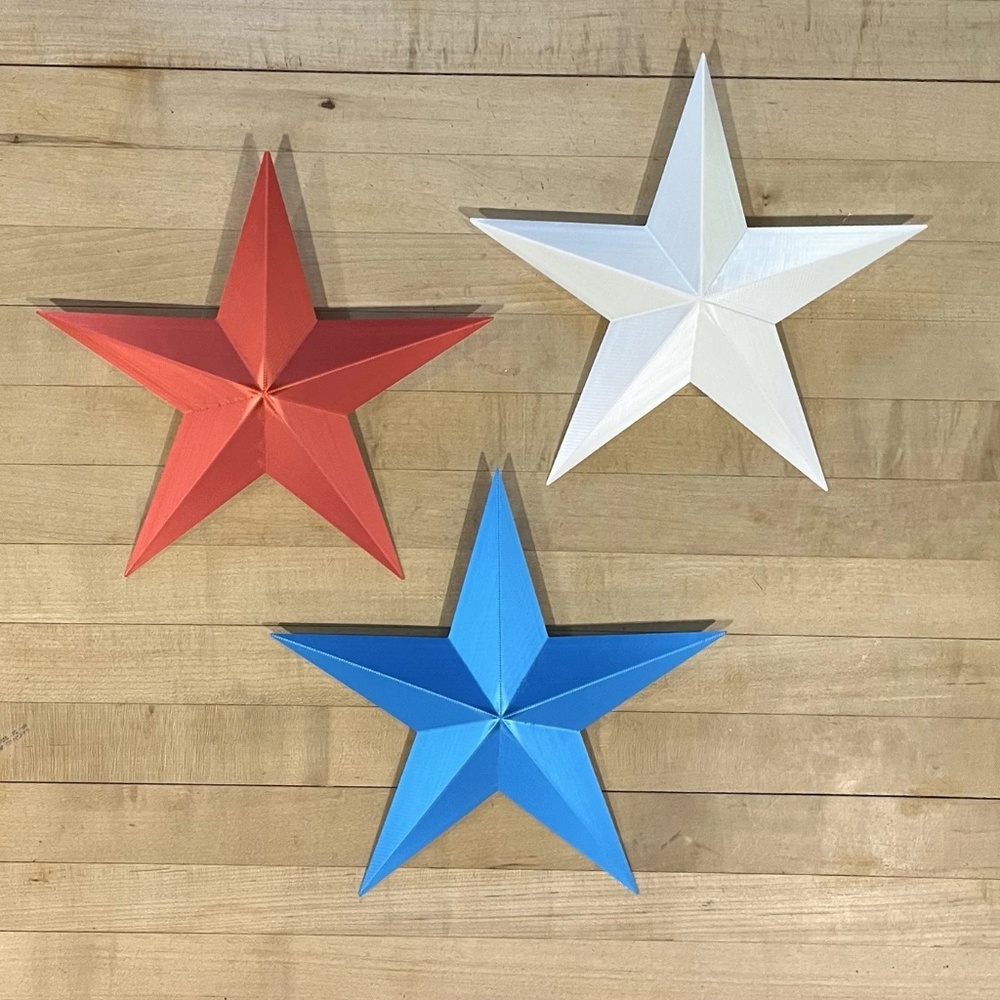 3d Printed Red, White, Blue Star 3 piece set, five pointed star| Wall decor